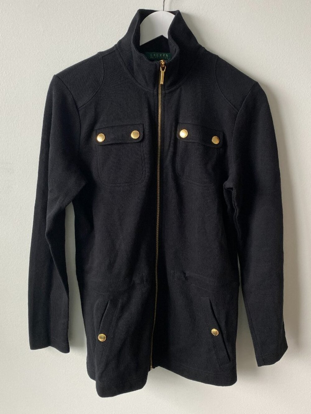 Lauren Ralph Lauren Black Zip-Up Jacket | Gold Hardware | Size M